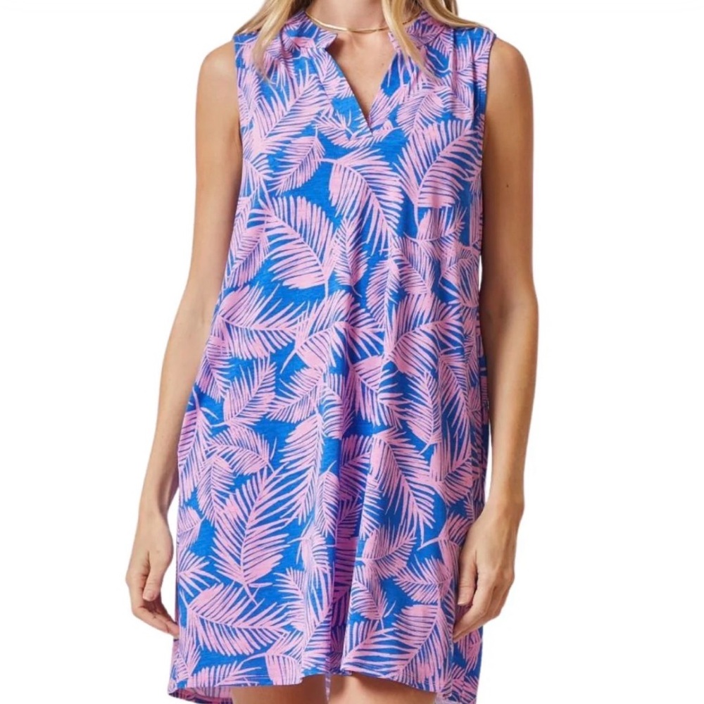 Dear Scarlett Lizzy Pink & Blue Leaf Dress Plus 2X NWT Sleeveless Stretch